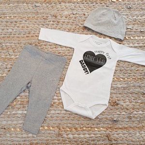 MM Baby rompertje met tekst eerste vaderdag papa cadeau geboorte meisje jongen set met tekst aanstaande zwanger kledingset pasgeboren unisex Bodysuit | Huispakje | Kraamkado | Gift Set