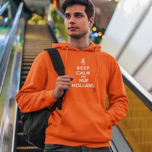 Oranje EK WK Koningsdag Hoodie Keep Calm & Hup Holland (MAAT XS - UNISEKS FIT) | Oranje kleding / truien | WK & EK Feestkleding