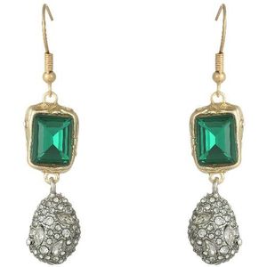 Emilie collection - oorbellen - oorhangers - emerald groen - diamant look - goudkleurig