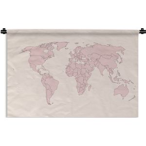 Wandkleed - Wanddoek - Wereldkaart - Simpel - Roze - 60x40 cm - Wandtapijt