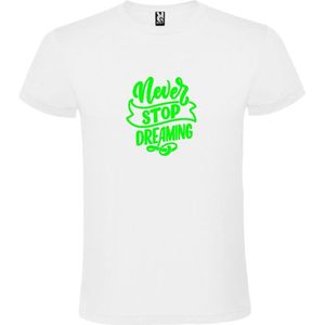 Wit  T shirt met  print van "" Never Stop Dreaming "" print Neon Groen size XL