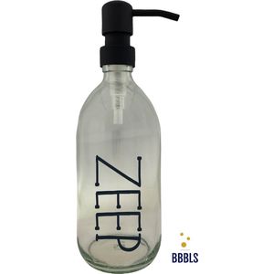 BBBLS Design Dispenser ""Zeep"" | Transparant Glas | 500ml | RVS / Metaal Pomp Zwart | Zeeppomp | Zeepdispenser | Zeephouder