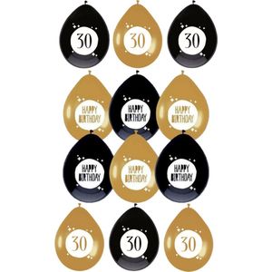 Haza - Feestartikelen verjaardag 30 jaar 36x mix ballonnen zwart/goud