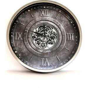 Clock Gear Trademark Timecompany Grey 80 cm diameter - draaiende tandwielen - radar geluidloos - klok - horloge - landelijk - industriestijl - industrieel - cadeau - geschenk - kerst - nieuwjaar - verjaardag - gift -  origineel - interieur -  wand