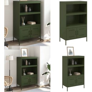 vidaXL Hoge kast 68x39x113 cm staal olijfgroen - Hoge Kast - Hoge Kasten - Hoog Dressoir - Hoge Kast Woonkamer