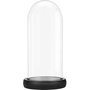 Belle Vous - Glazen Stolp Pot - Doorzichtig - Zwart Houten Basis - 26,5 cm