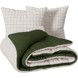 Atmosphera Dekbedovertrek set met 2 kussenslopen 240x220cm - Wit/Groen