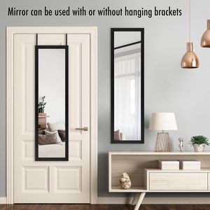 Over de deur spiegel - volledige lengte spiegel met hangende beugels - deurspiegel voor slaapkamer, badkamer, slaapzaal, lange volledige spiegel met hanger en onbreekbaar glas - zwart