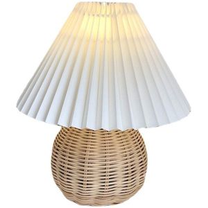 Topyond Rotan Rieten Lamp, Kleine Tafellamp Nachtkastje Mini Lamp voor Slaapkamer Woonkamer, Geschulpte Lampenkap, Bijzettafel Rotan Geplooide Esthetische Vintage Lamp