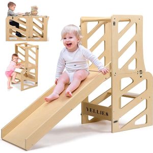 Yellies Leertoren - Learning Tower - Leertoren Keukenhulp - Keukentoren - Montessori Leertoren - 3 In 1 - Opvouwbaar - Incl. NL Handleiding - Naturel Hout
