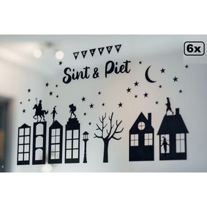 6x Raamsticker A4 Sint en Piet - Sinterklaas feest Thema feest versiering raam stickers fun