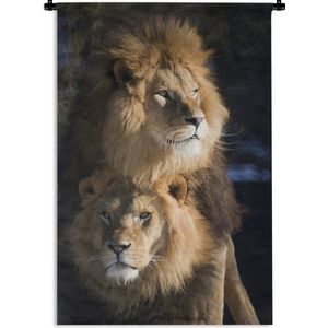 Wandkleed Leeuw - nieuw - Twee leeuwen Wandkleed katoen 60x90 cm - Wandtapijt met foto