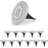 HOFTRONIC - 12x Ellis Solar Grondspots Buiten RVS - 8 LEDs - IP65 waterdicht - Solar tuinverlichting - Incl. Schemerschakelaar - tuinspot zonneenergie