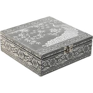 Items Sieradenkistje Emirates - 18 x 18 x 6 cm - Zilver - Juwelenkistje met deksel - sorteer vakjes - Luxe opbergdoos