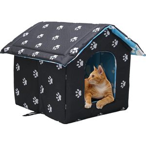 Kattenhuis voor buiten, winterbestendig, waterdicht en warm, opvouwbaar, voor katten, met afneembaar kussen voor zwerfhuisdieren