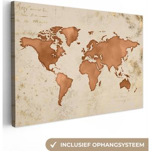 Canvas Wereldkaart - 150x100 - Wanddecoratie Wereldkaart - Papyrus - Koper