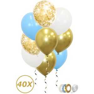 Gouden Ballonnen Confetti Verjaardag Versiering Blauwe Helium Ballonnen Babyshower Gender Reveal Versiering – 40 Stuks