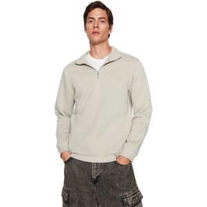 Trendyol Groene Regular/Normal Cut Stand Collar Rits Katoen Basic Fleece Sweatshirt Tmnaw24Sw00041