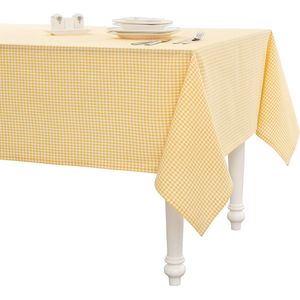 afwasbaar tafelkleed 170x170 cm, 100% katoen, deken voor tafel, tafellaken voor keuken, eetkamer, tafelkleden voor Pasen, outdoor tafelkleden voor tuin, vierkant (geel/wit, geruit)