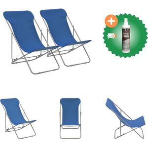 vidaXL Strandstoelen inklapbaar 2 st staal en oxford stof blauw Tuinstoel Inclusief Reiniger