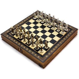 Handgemaakte houten schaakbord met opbergsysteem - Metalen Schaakstukken - Luxe uitgave - Schaakspel - Schaakset - Schaken - Chess - 27 x 27 cm