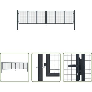 The Living Store Tuinpoort - Gegalvaniseerd staal - 400x125 cm - Antraciet - Met grondpin - Inclusief 3 sleutels