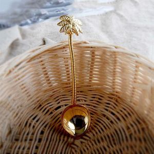 Gouden Lepel Palmboom - Set van 6 - Palmboom Lepels - Goud - Gouden Messing - Theelepel -
