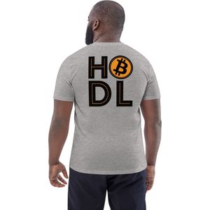 Bitcoin T-shirt - HODL - Rug Print - Unisex - 100% Biologisch Katoen - Kleur Grijs - Maat L | Bitcoin cadeau| Crypto cadeau| Bitcoin T-shirt| Crypto T-shirt| Crypto Shirt| Bitcoin Shirt| Bitcoin Merch| Crypto Merch| Bitcoin Kleding
