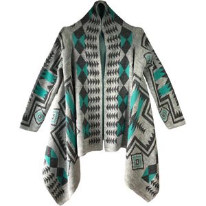 Cardigan - Turquoise - Grijs - Poncho van alpacawol - Handgemaakte poncho - Dames cardigan - Mode - Cadeau - Zacht - Kwaliteit - Handgemaakt vest - Dames - Heren - Gift - Verjaardagscadeau - Kerstpakket - Mint - Comfortabel - Dameskleding accessoires