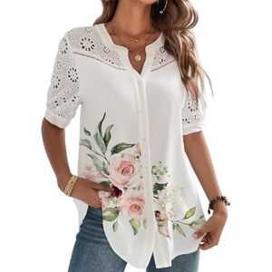 Elegante Dames Blouse - Chique - Bloemen - Wit - Zomer - Korte Mouwen - Lang