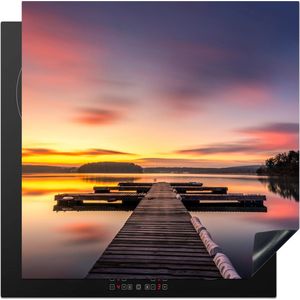 KitchenYeah® Inductie beschermer 78x78 cm - Steiger - Zonsondergang - Water - Zee - Reflectie - Kookplaataccessoires - Afdekplaat voor kookplaat - Inductiebeschermer - Inductiemat - Inductieplaat mat