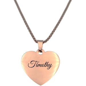 Ketting - Hart - Met Naam - Timothy - Rosegoud