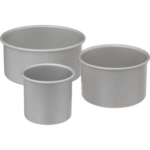 Secret de Gourmet Cakevormen hoge rand 10/15/20x10cm - Set van 3 - Zilver