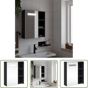 The Living Store Badkamerkast met spiegel en LED 45x13x52 cm zwart - Badkamerkast - Spiegelkast - Led Verlichting - Badkameraccessoires - Opbergruimte