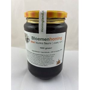 Honingland: Bloemenhoning, Miel toutes fleurs, Flower honey (zwart, noir, black) 1000 gram