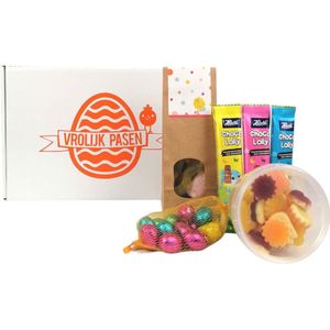 Pasen chocolade cadeau pakket - ""Vrolijk Pasen"" - chocolade paaseitjes - chocolade paas lollies - snoepbloemen - snoepmix - paascadeautje - chocolade cadeau