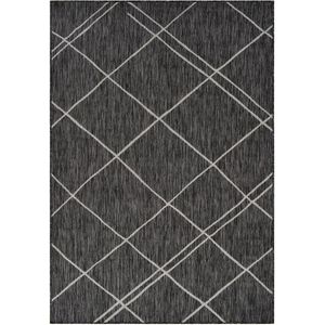 Vercai Rugs Terrace Collectie - Laagpolig Vloerkleed - Tapijt voor Binnen en Buiten - Polypropyleen - Zilver Zwart - 200x290 cm