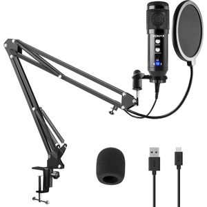 USB microfoon voor pc - Studio microfoon met standaard - Vonyx CMS320 Condensator - Ruisfilter- Zwart