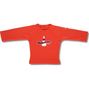 Twentyfourdips | T-shirt lange mouw baby met print 'Milkaholic' | Donker oranje | Maat 62 | In giftbox