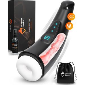 Sensual Desire® Pro Intense – Blowjob Simulator – 9 Zuig & Vibratie Standen – Ultra Realistisch – Warmtefunctie – Oplaadbaar – Elektrisch – Masturbators – Masturbator voor Man – Sex Toys voor Mannen – Pocket Pussy + Gratis Glijmiddel & Opbergzak