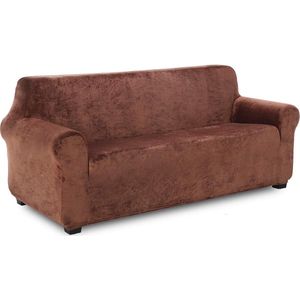 Fluwelen fauteuilhoes, 3-zits, zachte fluwelen pluche bankovertrek, stijlvolle luxe meubelhoezen, antislip, hoge stretch stoelhoes (3-zits, koffie)