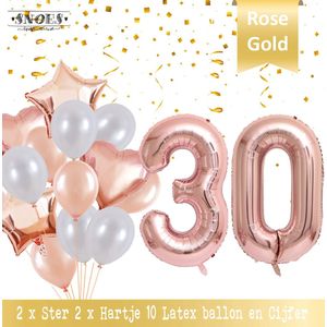 Cijfer Ballon 30 Jaar Rose Gold Pearl Boeket * Hoera 30 Jaar Verjaardag Decoratie Set van 15 Ballonnen * 80 cm Verjaardag Nummer Ballon * Snoes * Verjaardag Versiering * Kinderfeestje * Château Rose* Nummer Ballon 30 * Rose