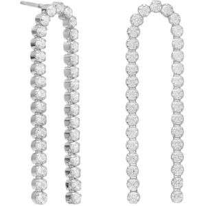 Cadeau voor haar - Victoria Cruz A4366-07HT Zilveren Oorhangers met Kristal Steentjes - 2 Rijtjes - Wit - 40x13mm - Rhodium - Zilver