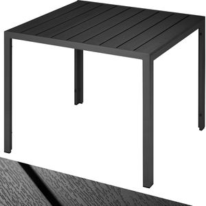 tectake® Tuintafel - Eettafel voor Buiten, Balkontafel in Houtlook - Terrastafel met Aluminium Frame - Tuinmeubelen Weerbestendig - 90x90x74,5 cm - Tafel voor Tuin, Lounge, Zithoek - Zwart