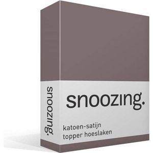 Snoozing - Katoen-satijn - Topper - Hoeslaken - Lits-jumeaux - 200x220 cm - Taupe