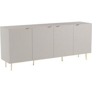 Vente-unique Buffetkast met 4 deurtjes van mdf en staal - Beige en goudkleurig - YESINIA L 190 cm x H 80 cm x D 45 cm