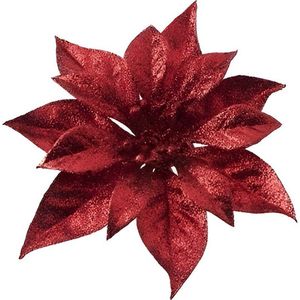 Cosy & Trendy Kerstboomversiering bloem op clip rode kerstster 18 cm
