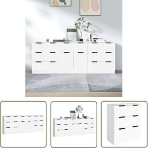 The Living Store 3-delige Dressoirs bewerkt hout wit - Dressoir - Commode - Houten Dressoir - Wit Dressoir - Opbergkast