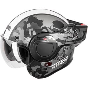 BEON Skull STRATOS Systeemhelm en Jethelm - 180º Verstelbare integraalhelm - Motorhelm inclusief Zonnevizier - Geschikt voor Scooter Brommer Snorfiets - L Mat Zwart - Gratis Helmtas