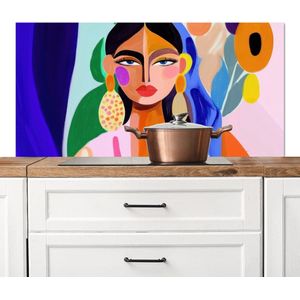 Spatscherm keuken 120x60 cm - Kookplaat achterwand Portret - Vrouw - Modern - Muurbeschermer - Spatwand fornuis - Hoogwaardig aluminium
